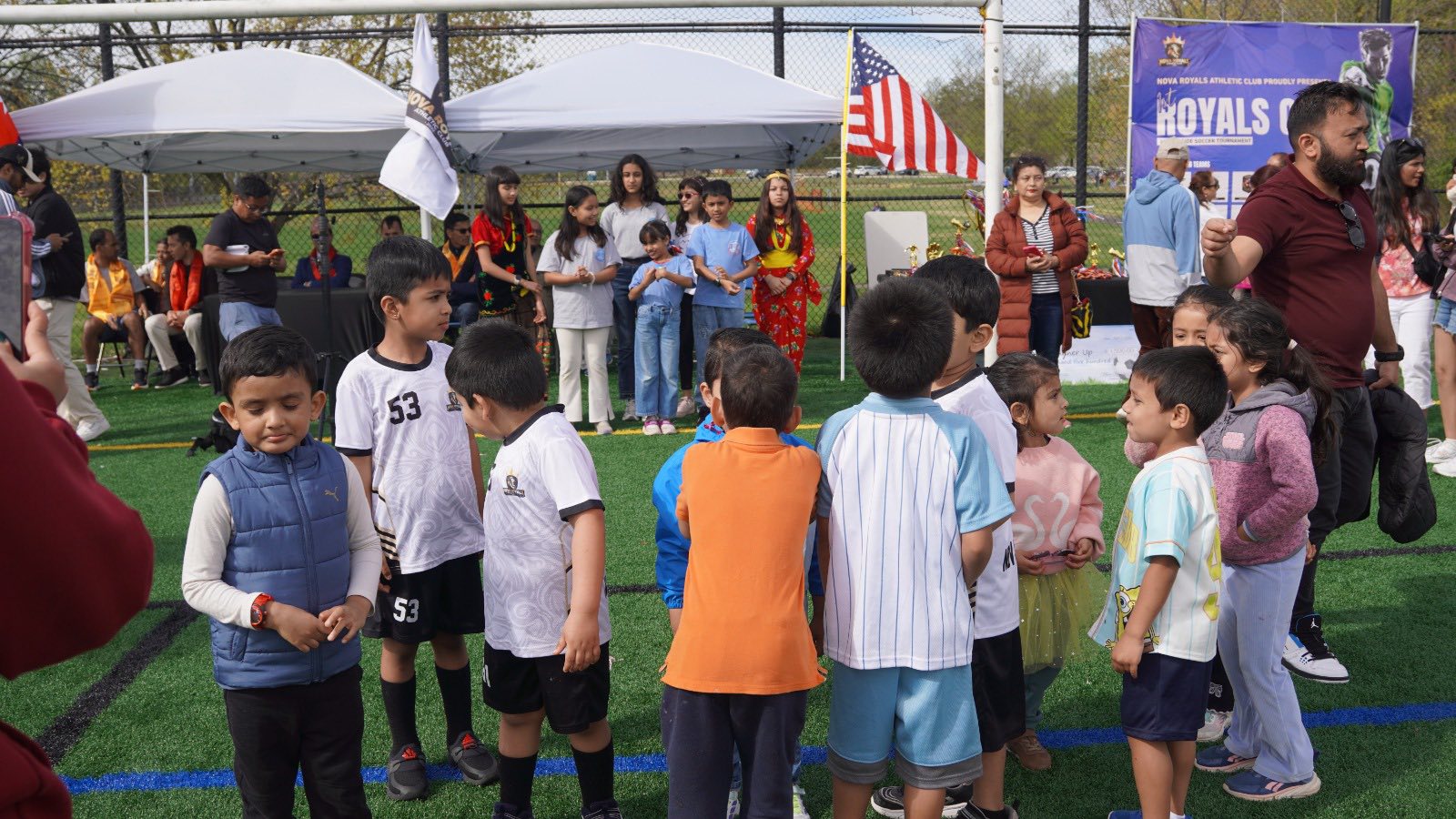 Nova Royals kids soccer players at a club event